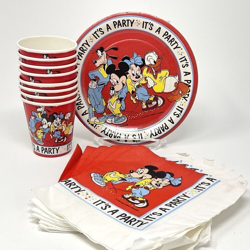Vintage Disney Mickey Mouse Friends Its A Party 8 Cups 6 Napkins 16 Plates